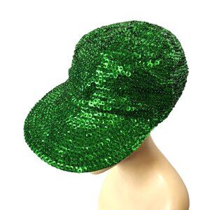 Green Sequin Baseball Cap with Black lining One Size Hat